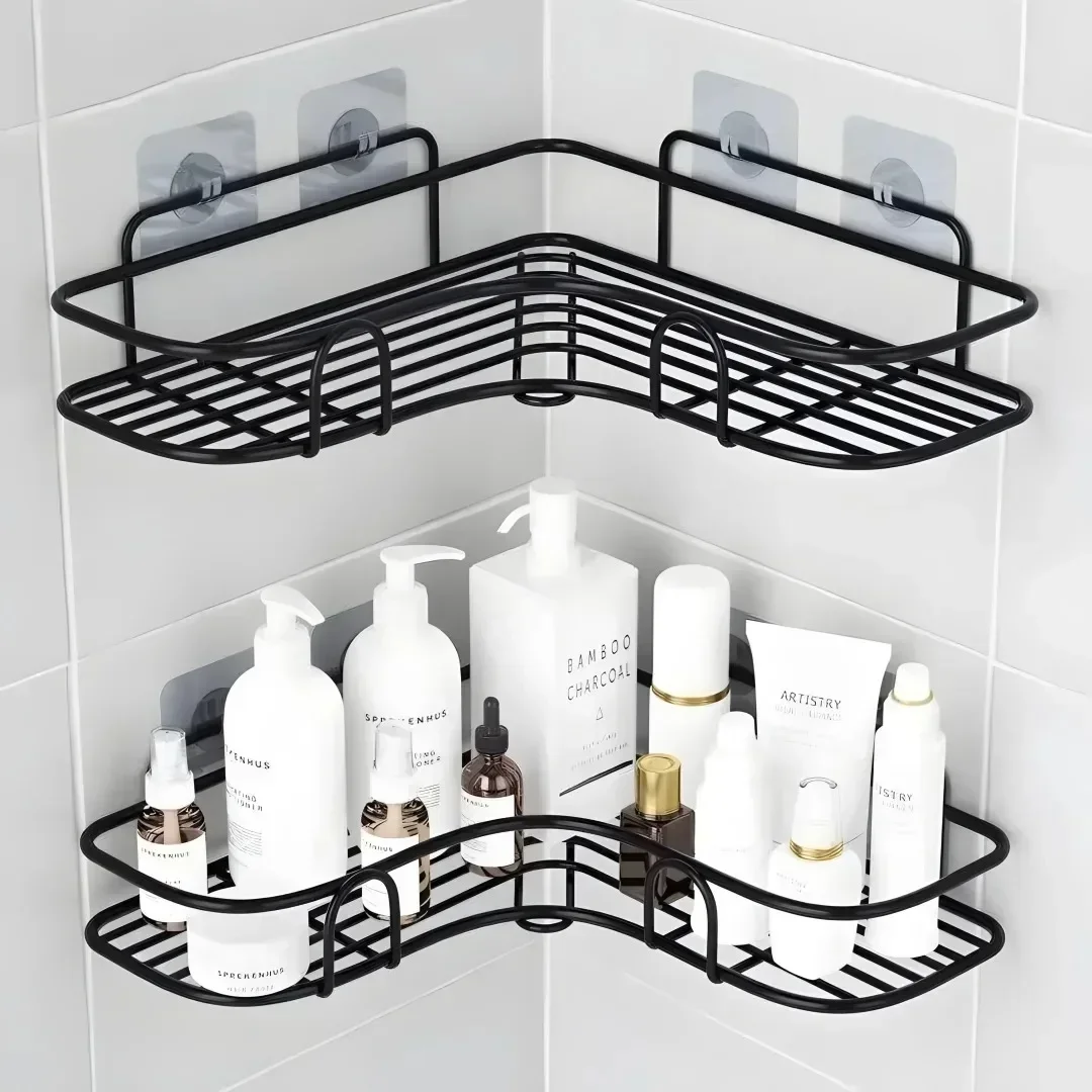 

Bathroom Shelf Wall Mounted Corner Storage Shelves Shampoo Holder Cosmetic Rack Iron Shower Drain Basket Bathroom Organizer