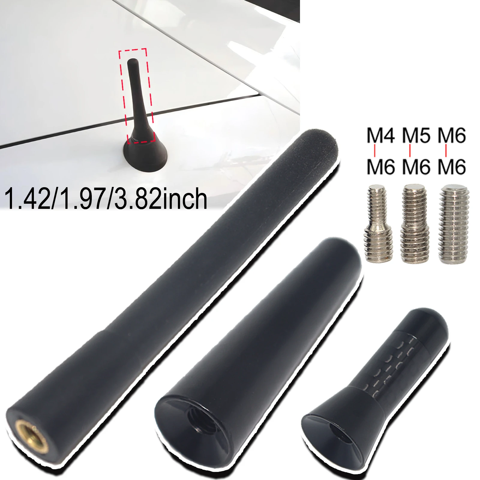 

1.38/1.97/3.82in Universal AM/FM Bee Sting Stubby Aerial Mast Antenna Radio Roof Mount Sport Short Rod Replacement Accessories