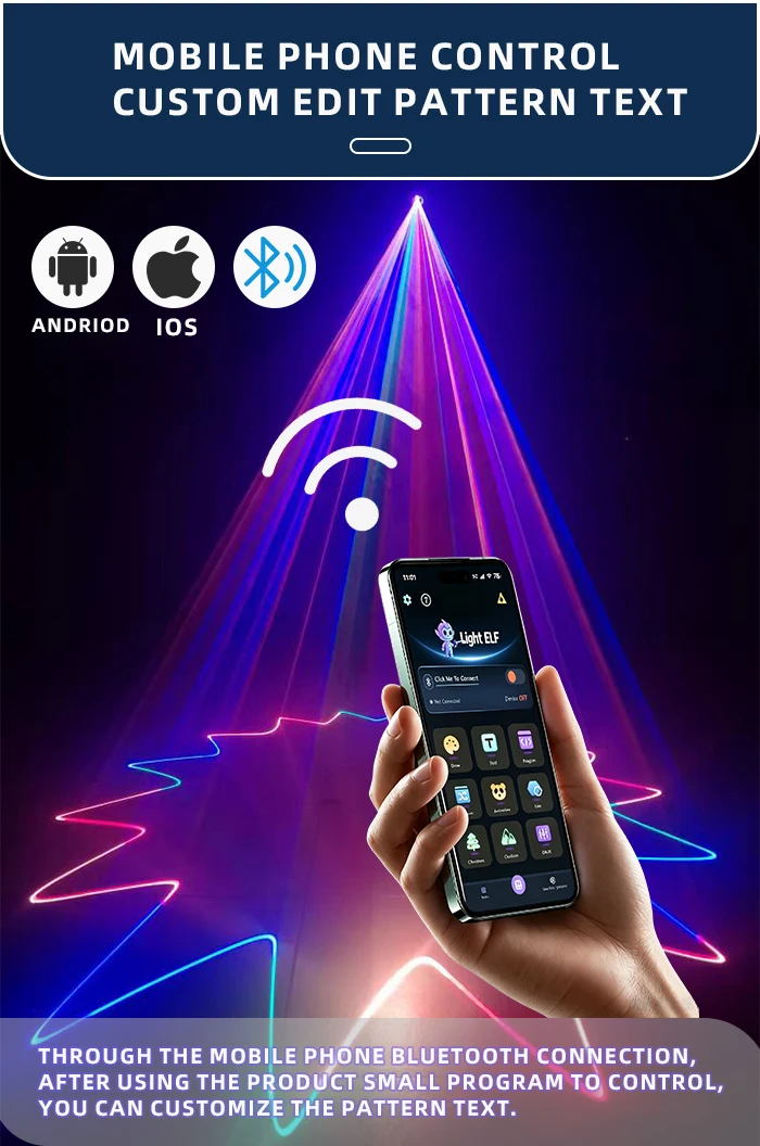 MIKOY 3 W 4 W 5 W RGB-Laserlicht mit Bluetooth, mobile App, DMX, Disco, Nachtclub, Show, Auftritt, Zuhause, Party, Hochzeit, Bühnenlicht – Detail 1