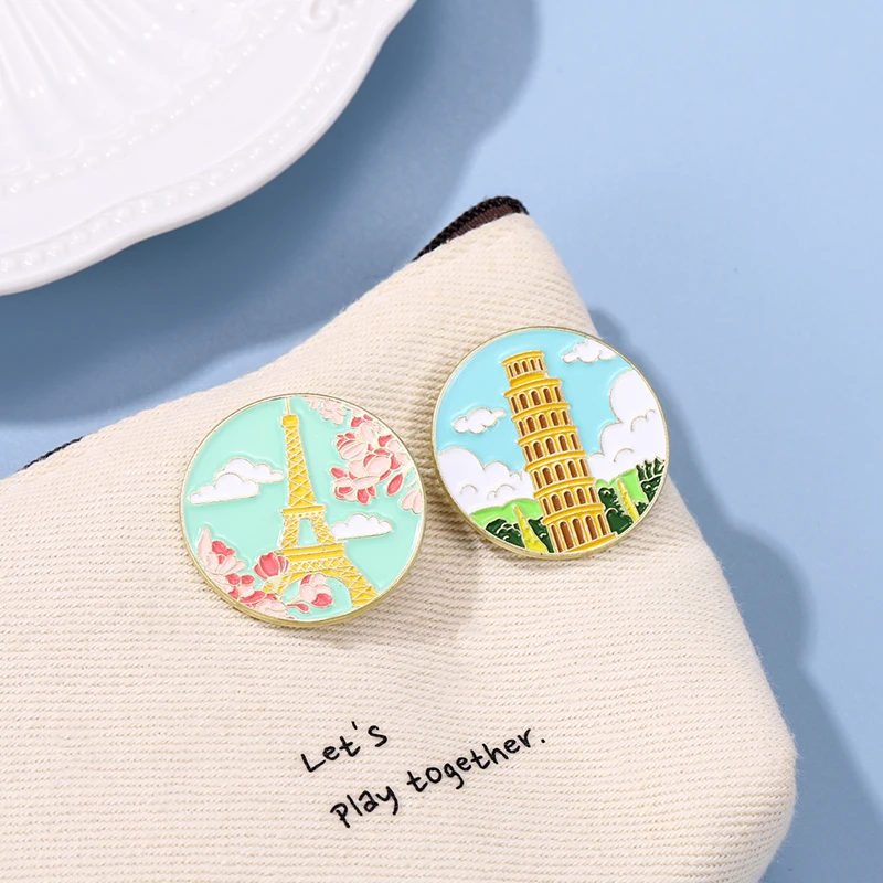 Landmark Enamel Pins Custom Big Ben London Eiffel Tower Paris Brooches Lapel Badges Buildings Jewelry Gift for Kids Friends