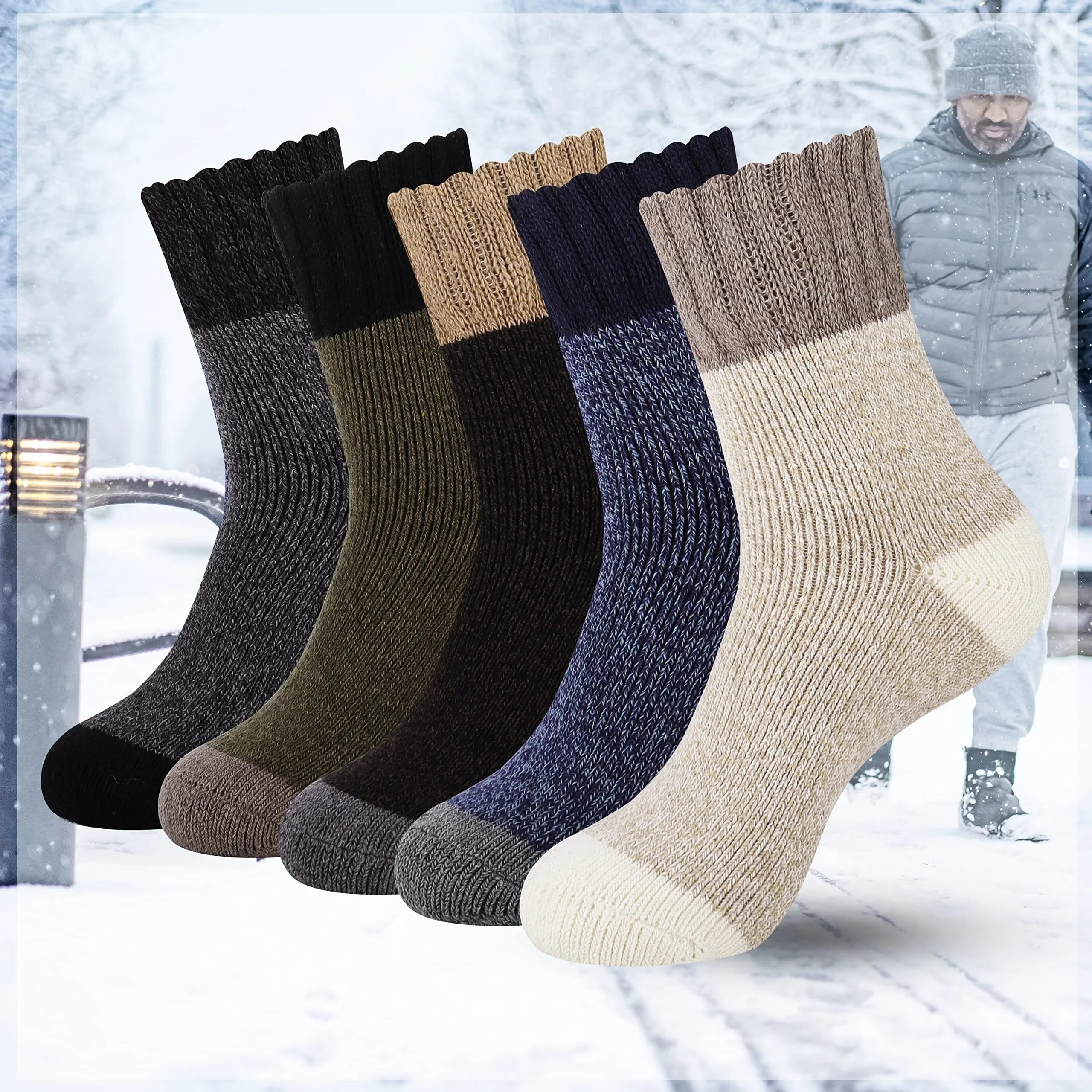 HSS Winter Men\'s Merino Wool Socks Super Thick Warm High Quality Harajuku Retro Snow Casual Antifreeze Cashmere Socks Men 5 Pair