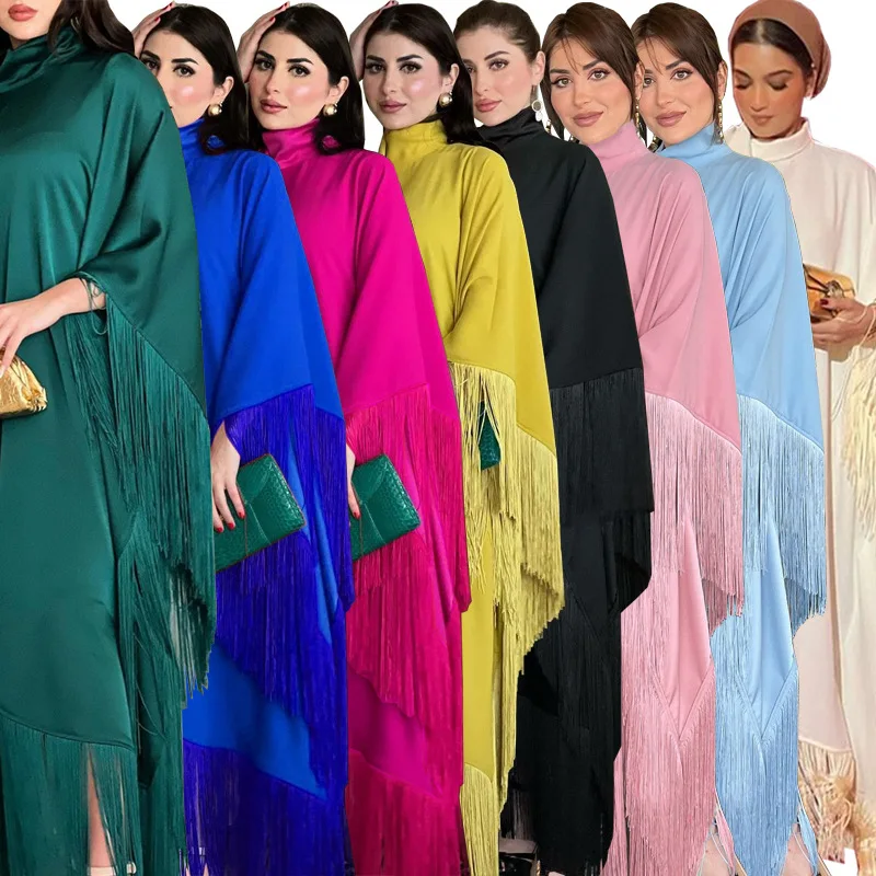 

Turkey Dubai Abaya Mulism Batwing Sleeve Tassel Abayas for Women Kaftan High Fashion Modest Party Dresses Mubarek Robe IsIamic