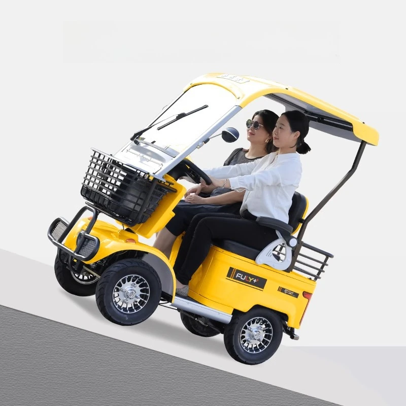 

Double elderly scooter four-wheel electric elderly battery car home pick-up and drop-off children sightseeing car