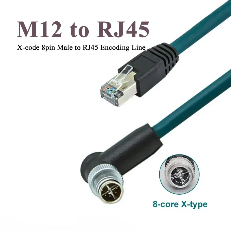 

M12 8pin X-code Male Plug to RJ45 Encoding Line Industrial Ethernet X-type Network Cable 8-code Shield Cat6 Kilomega Connector