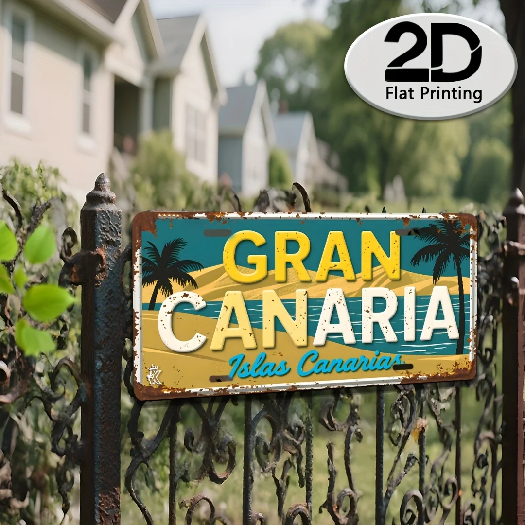 2D Flat - 2D Printed on a Flat Surface, 1pc, Metal Sign from Gran Canaria, Decorative Plaque (30.48 Cm X 15.24 Cm), Vintage S