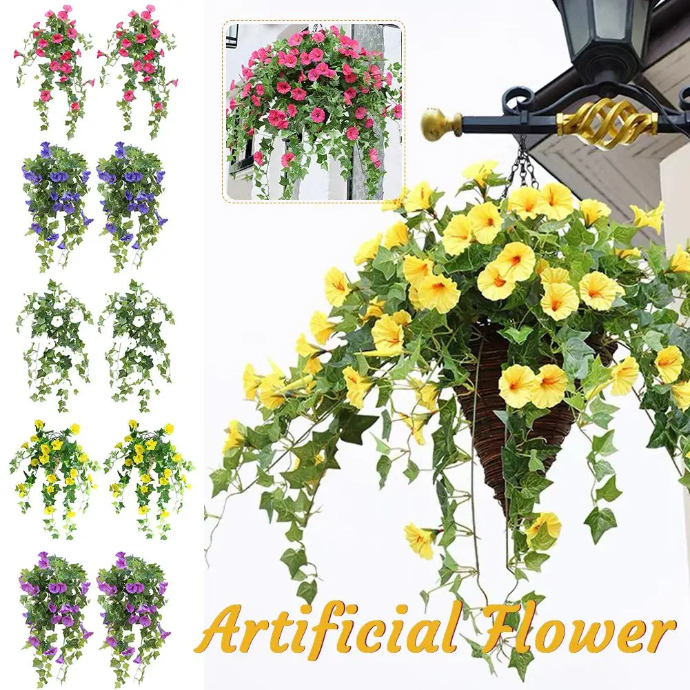 Artificial Vines Flowers Morning Glory Hanging Plants Plant Wall Outdoor Decor Wedding Home Fake Christmas Green Garden Fen Z3D7