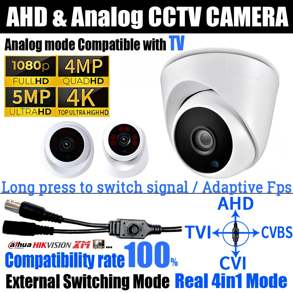 

100% Compatibility 1080P/4MP/5MP/8MP Ultra AHD Dome Camera HD CCTV TVI/CVI/Analog 4in1 OSD Menu Indoor Security Monitor For Home