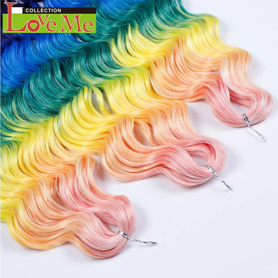 LOVE ME 24 Zoll 300g Synthetisches Haar Wasserwellen-Flechthaarverlängerungen Ombre Regenbogenfarben Tiefe Wellen Twist Häkelhaar – Detail 3