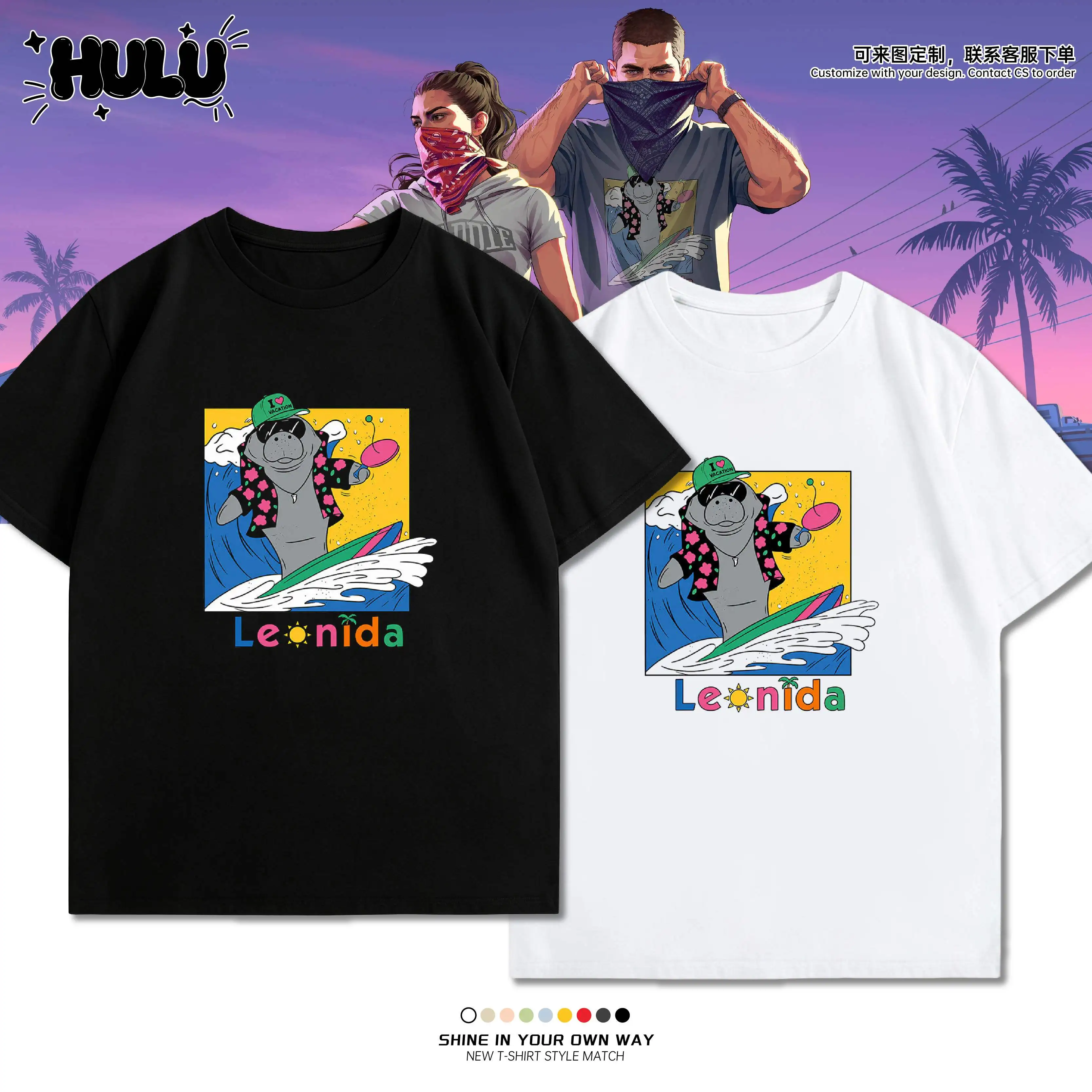 2026 GTA VI Grand Theft Auto 6 T-shirt Vice City Game Graphic Print Pure Cotton T-shirt Unisex Gamer Pullover Tops Ins Y2k