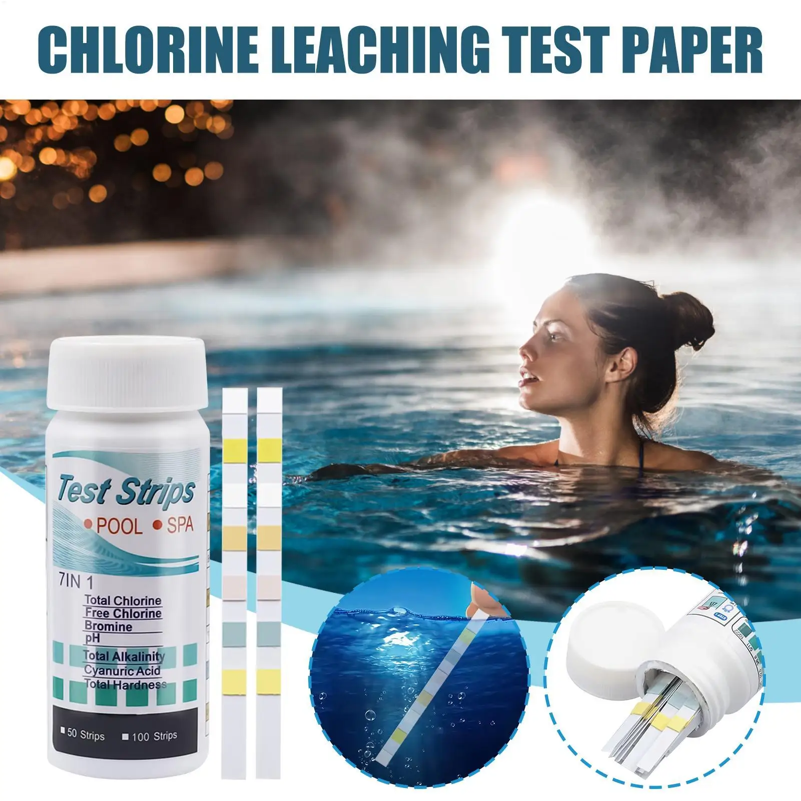 7 In 1 Pool Test Strips 100 Pieces Quick Pool Testing Kit Long Lasting Quick Results Testing Paper Set For pool Pond Spa