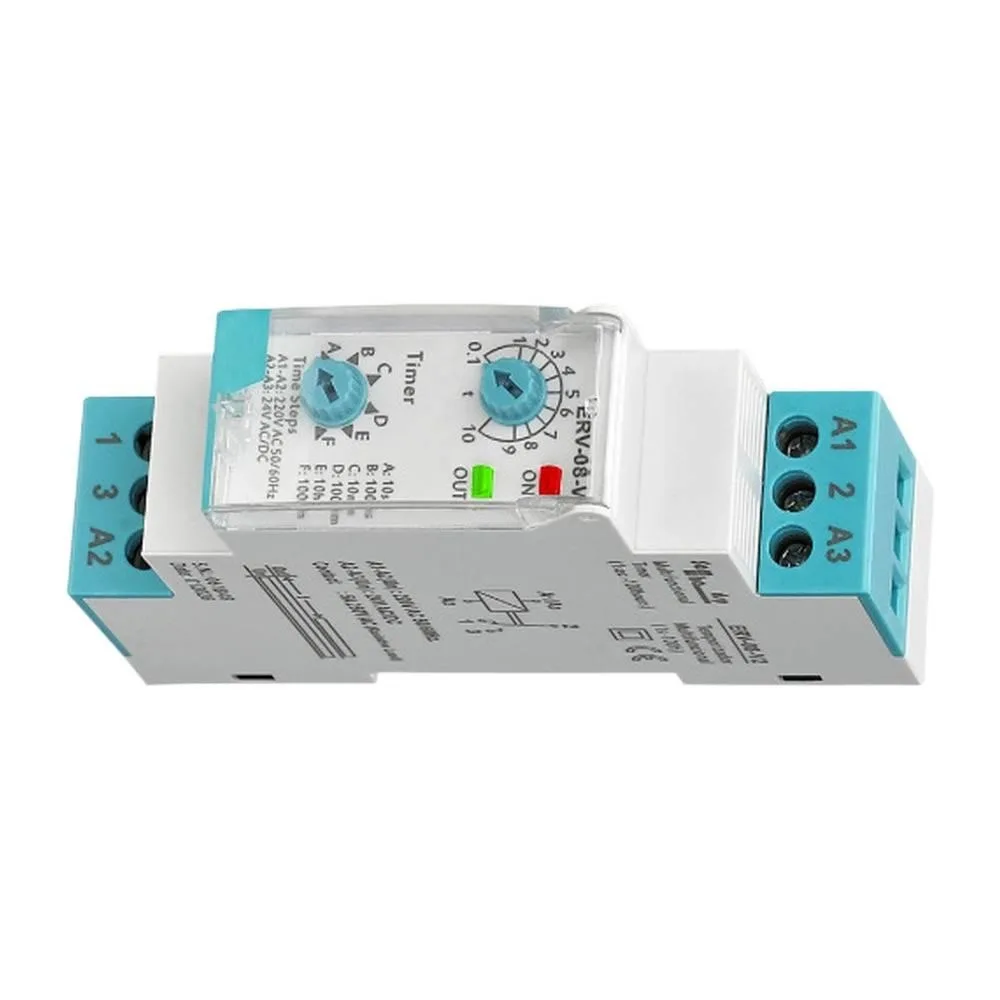 Multifunction Time Delay Relay AC220V DIN Rail Mount 5A 1NO+1NC Contact Adjustable Timer with LED Indicator