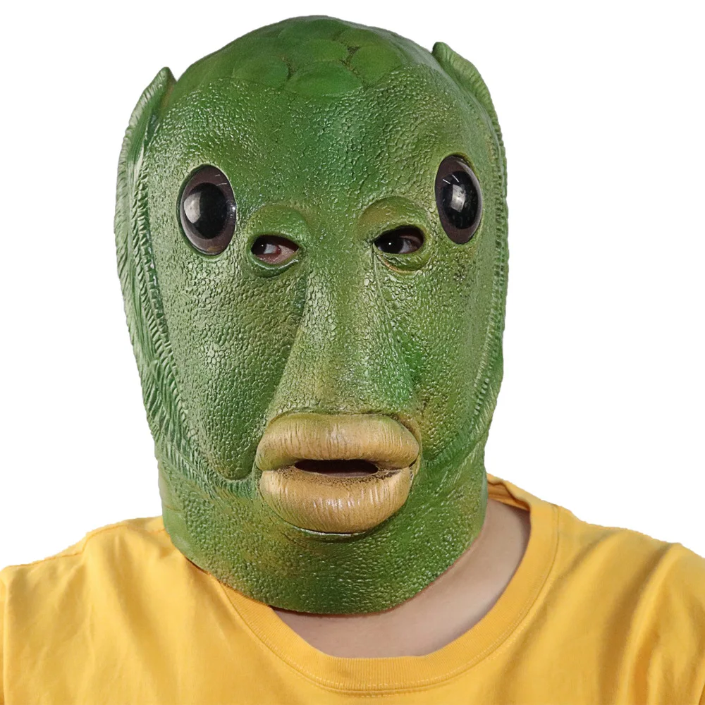 

Green Fish Man Mask Green Fish Monster Mask Tiktok Same 2020 Green Skin Fish Head Monster Animal Latex Headgear