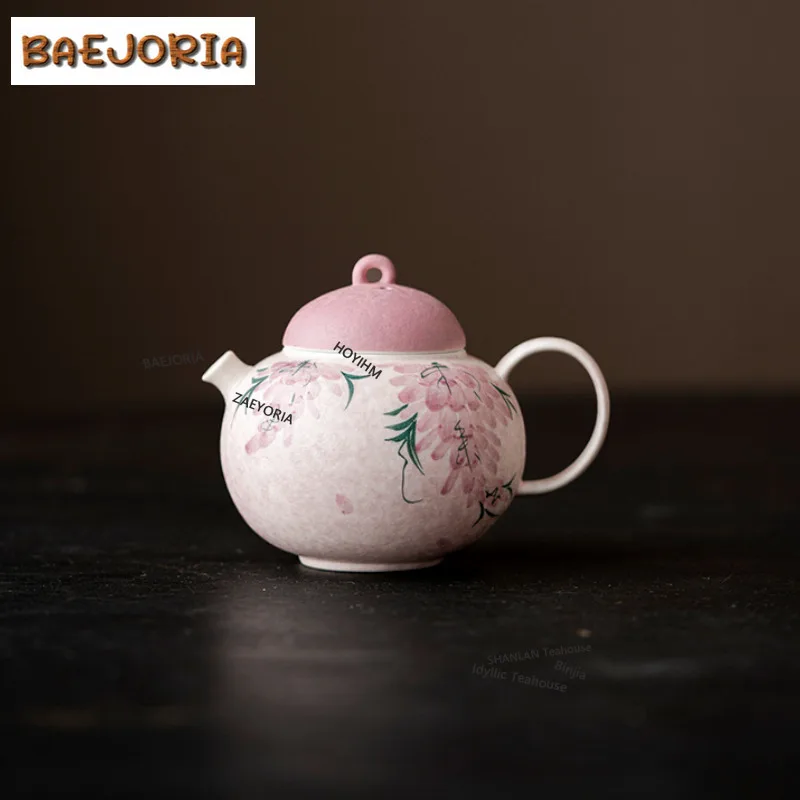 BAEJORIA 140ml Hand Painted Wisteria Teapot Handmade Tea Infuser Pot Tea Maker Kettle With Strainer Tableware Supplies Ornaments