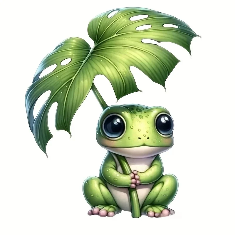 11x13cm Adorable Frog Holding Leaf PVC Decal – Durable, Easy-to-Apply Sticker for Cars, Laptops, Water Bottles, and Windows
