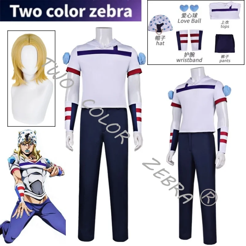 

JoJo's Bizarre Adventure Johnny Joestar Cosplay Costume Authentic Steel Ball Run Outfit Hat and Arm Accessories Set forHalloween