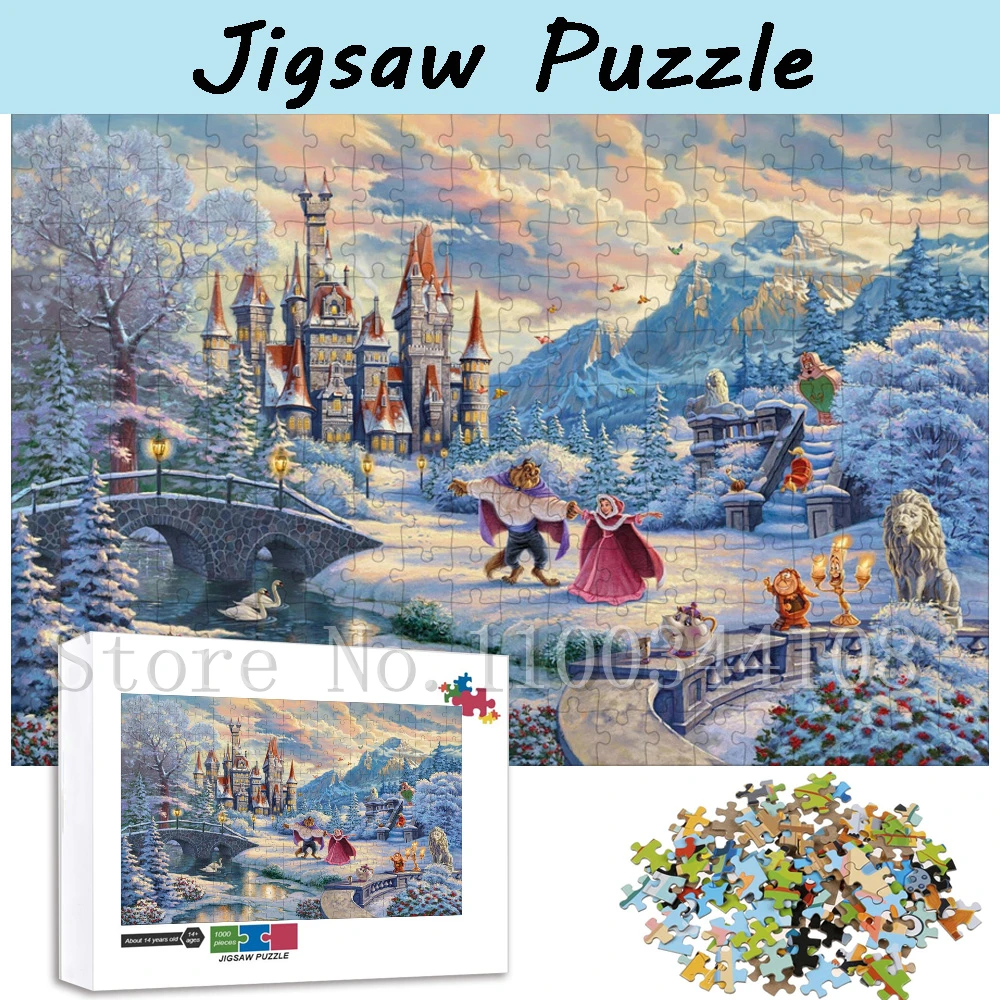 Disney Beauty and The Beast Jigsaw Puzzles 300/500/1000 Pieces Cartoon Puzzles for Children Intelligence Game Toys