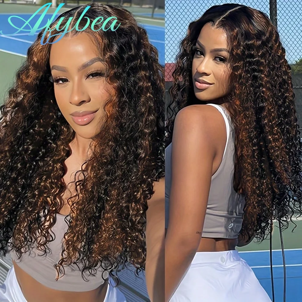 

250 Density 1B/30 Highlight Ombre Human Hair Wigs Curly 13x6 HD Lace Frontal Wig Pre Plucked Brazilian Deep Wave Human Hair Wig