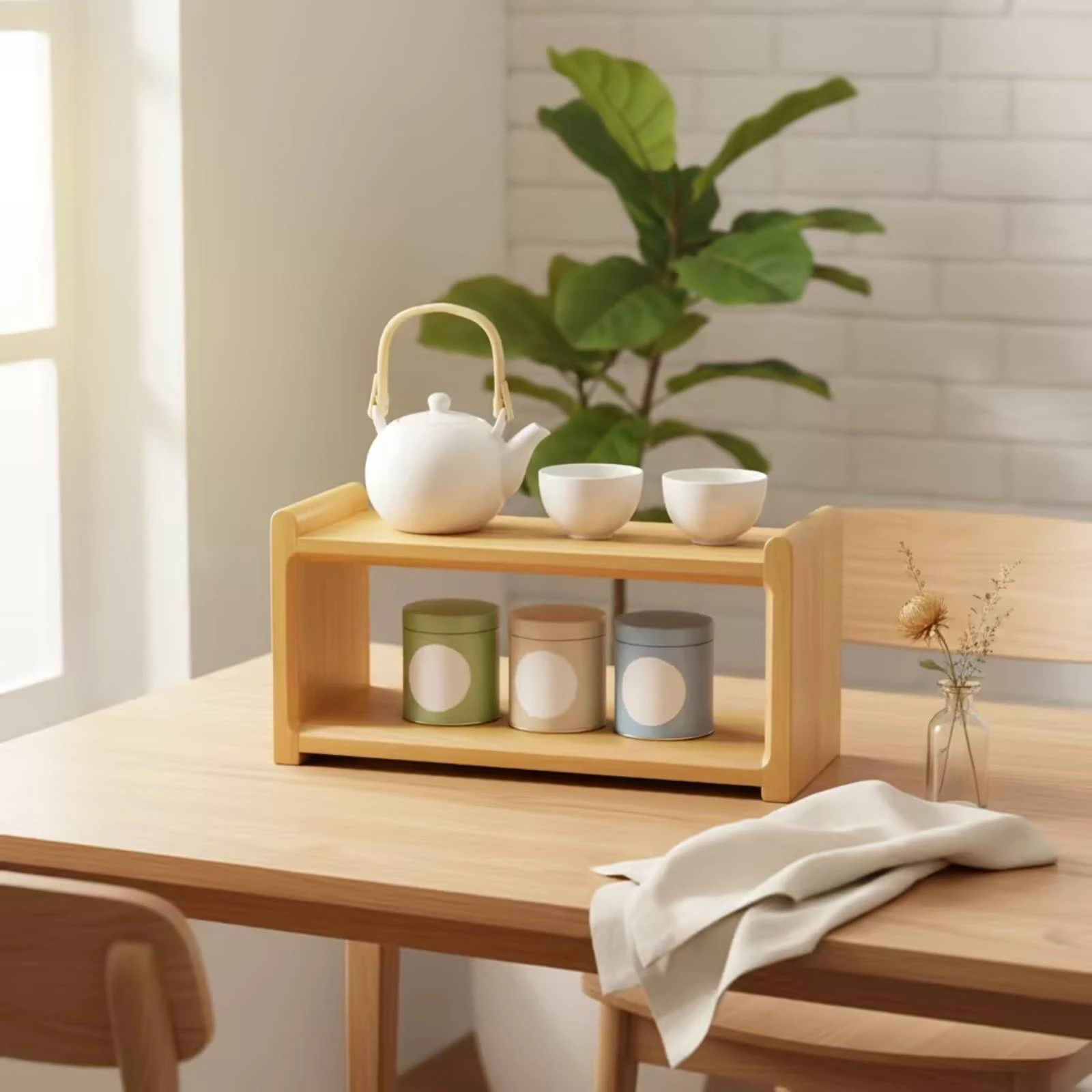 Two-Tier Desk Shelf Sturdy Wooden Storage Shelf Desktop Organizer Solid Double-Layer Organizer Polished for Countertop, Kitchen