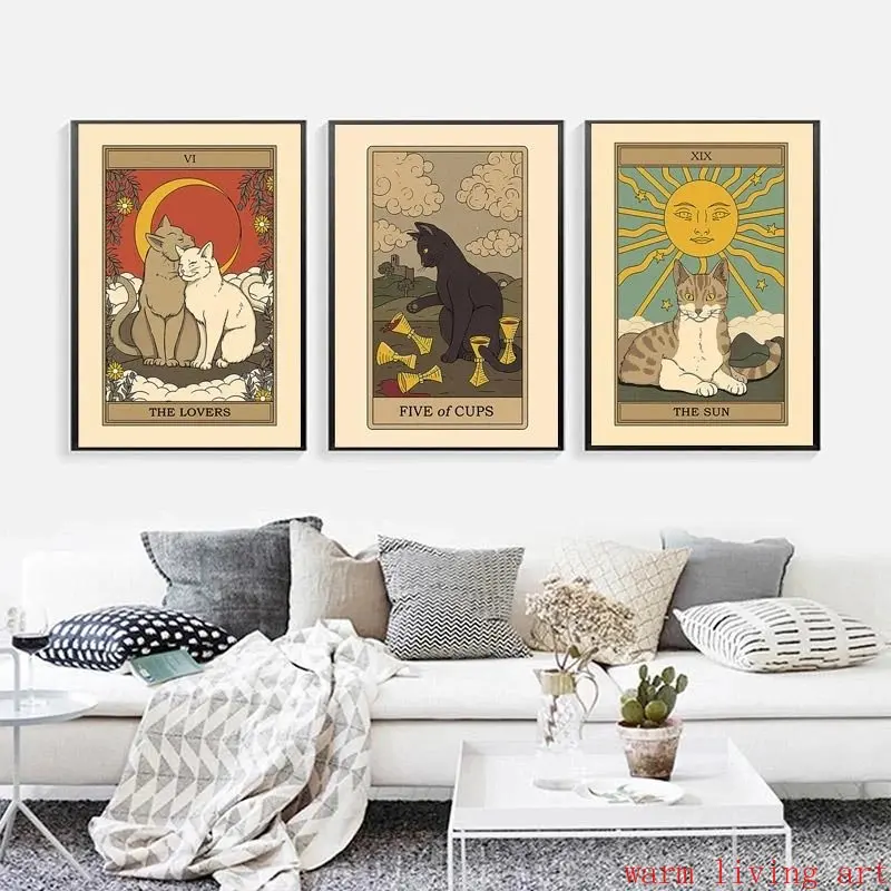 Abstract The Lovers tarocchi Wall Art Canvas Painting Sun Star Empress Black Cat poster stampe soggiorno Halloween Home Decor