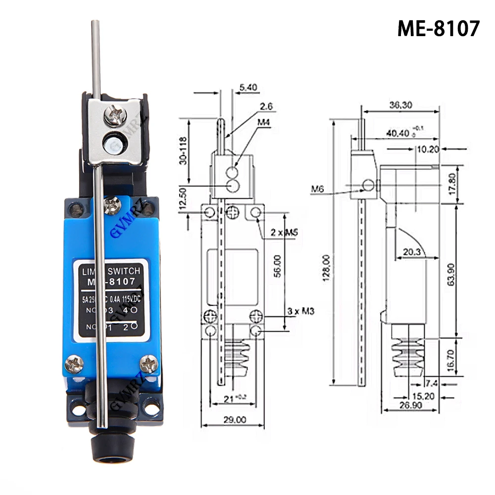 AC250V Adjustable Roller Lever Arm Travel Switch ME-8104 ME-8107 ME-8166 ME-8169 Limit Switch Rotary NO NC ME-8108 ME-8112