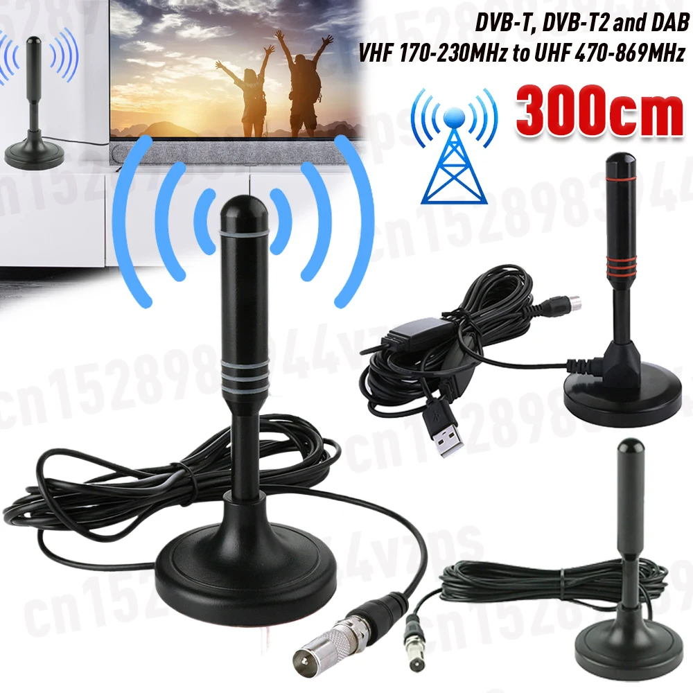 هوائي التلفزيون المحمول 300 سنتيمتر كابل محوري هوائي استقبال رقمي DVB-T DVB-T2 DAB داخلي خارجي رقمي HD Freeview الجوي