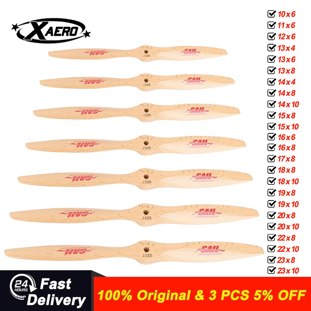 SAIL 1PC 2 Blades Propeller 10-23inch Beech Wooden Propeller CW for RC Gas Airplane