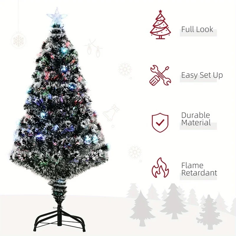 شجرة HOMCOM 4ft Xmax المضاءة مسبقًا LED من الألياف الضوئية شجرة عيد الميلاد الاصطناعية لتزيين موسم عطلة الشتاء مع حامل