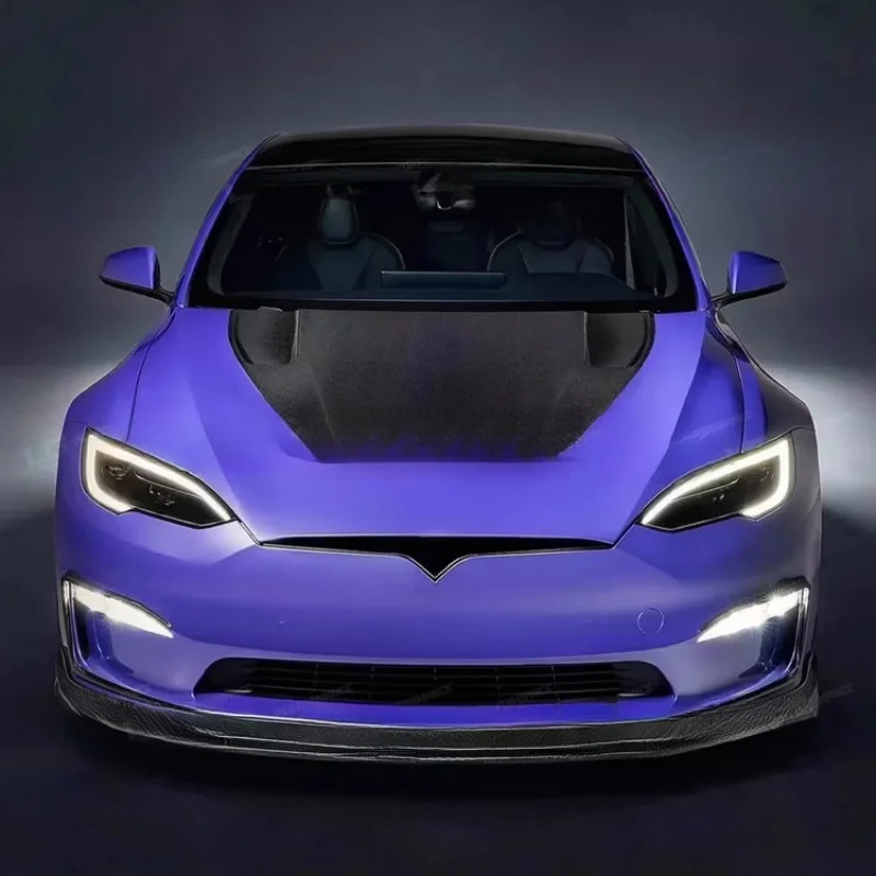 Suitable for Tesla Model S upgrade modification V-style dry carbon fiber front , rear lip, hood body kit