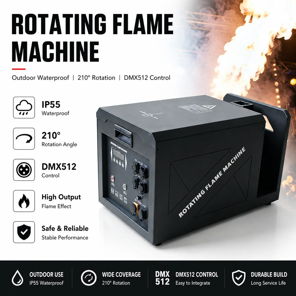Outdoor Waterproof Fire Machine Moving Angle Flamer DMX Flame Jet Machine with Multi Angle for Stadium Show Concert
