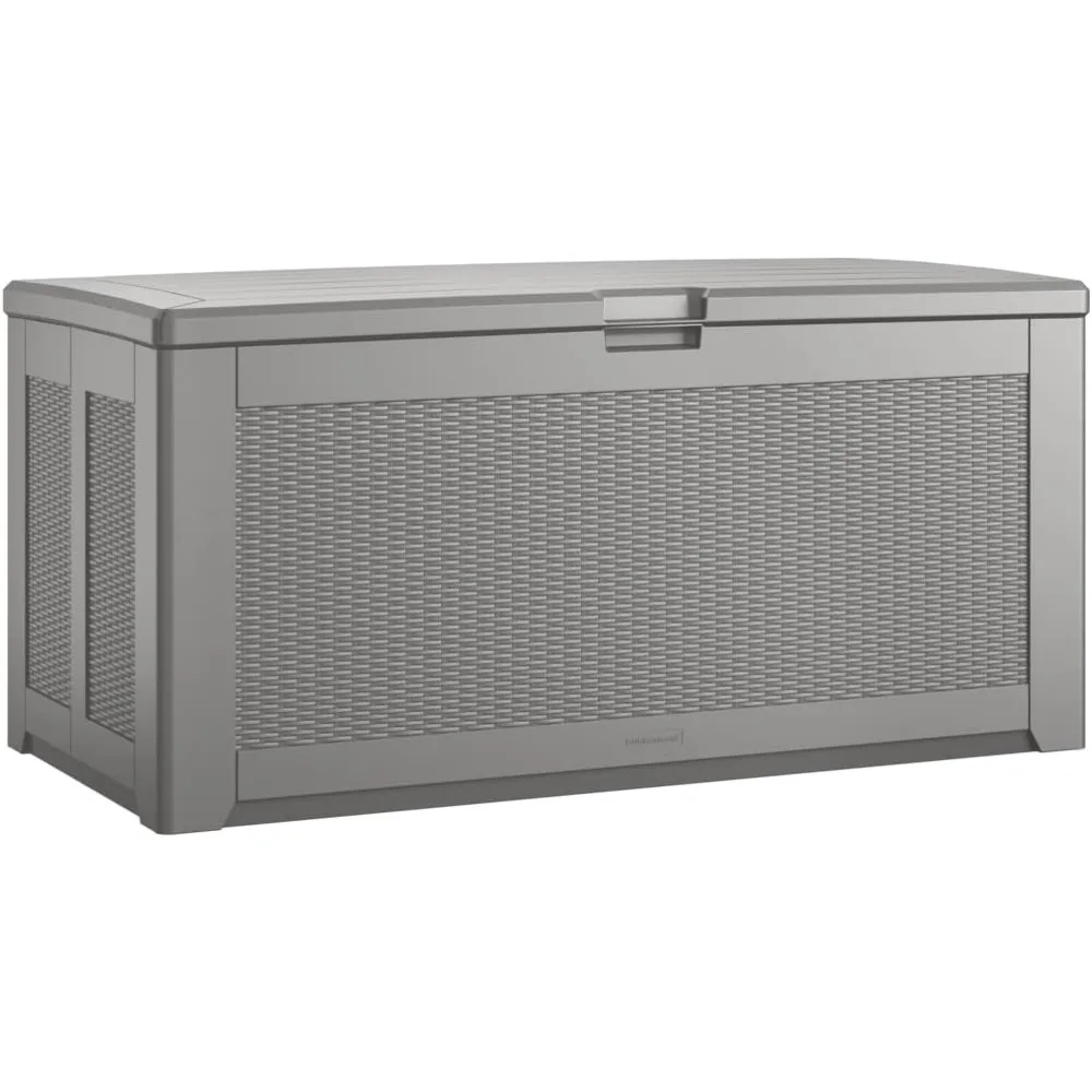 Rubbermaid-Boîte de terrasse d'extérieur, extra large, résistante aux intempéries, grise pour la pelouse, le jardin, la piscine, le rangement d'outils, l'organisation de la maison