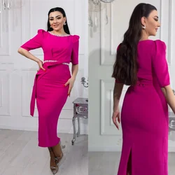 Vestido Midi de noche informal con cuello redondo, traje plisado con cuentas, Sexy