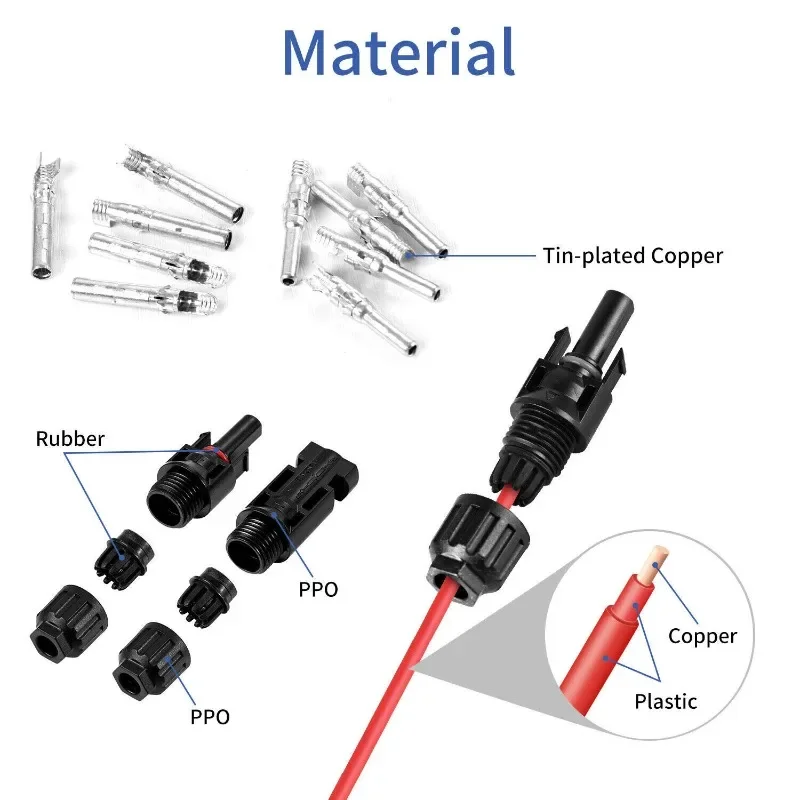 Conectores solares com ferramentas, conector de painel solar macho e fêmea, conectores de cabo pv/mc 1000v30a para painel solar diy 2.5/4/6mm2