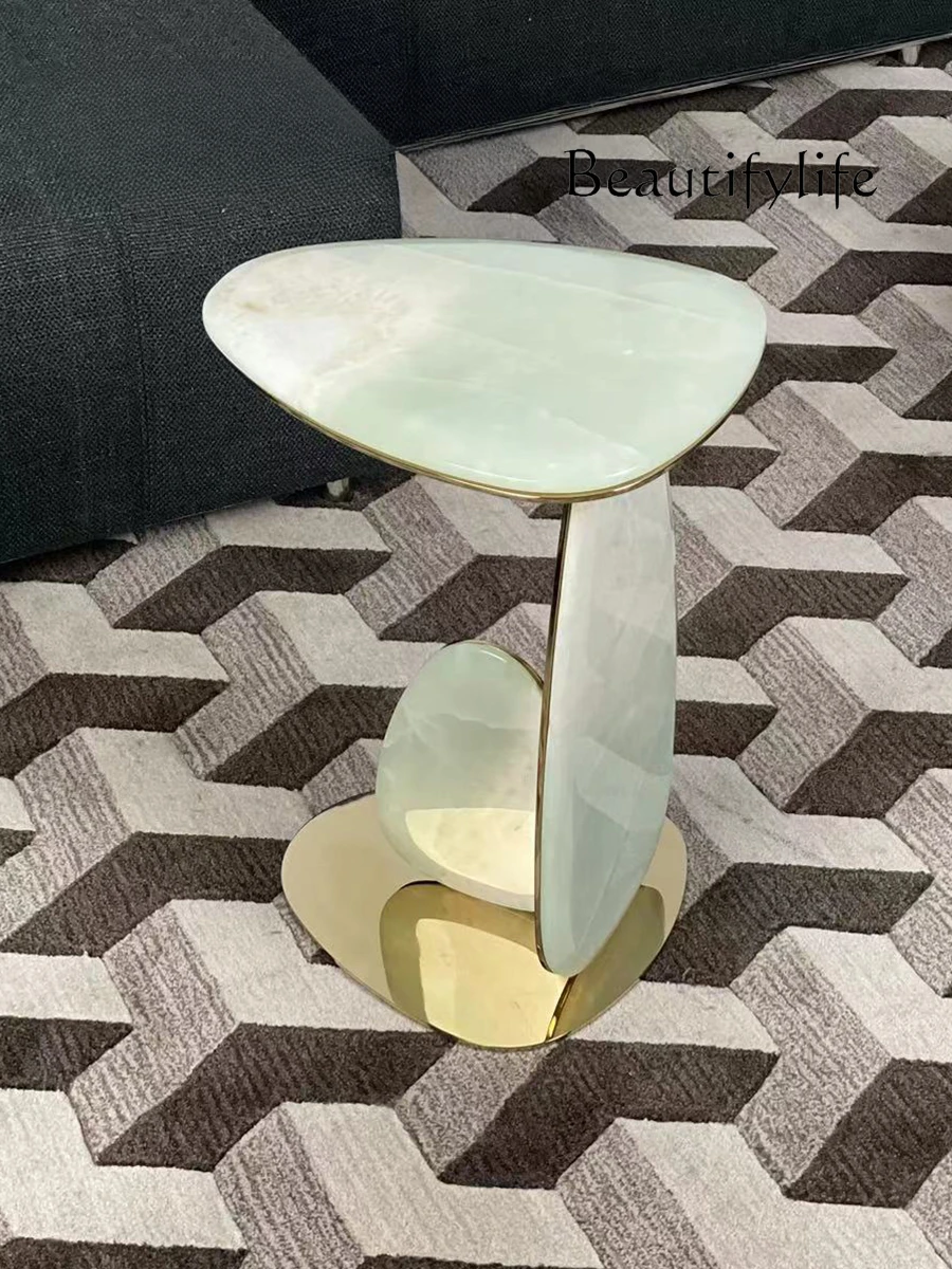 

Italian Light Luxury Natural Marble round Side Table Designer Model Creative Living Room Stainless Steel Corner Table