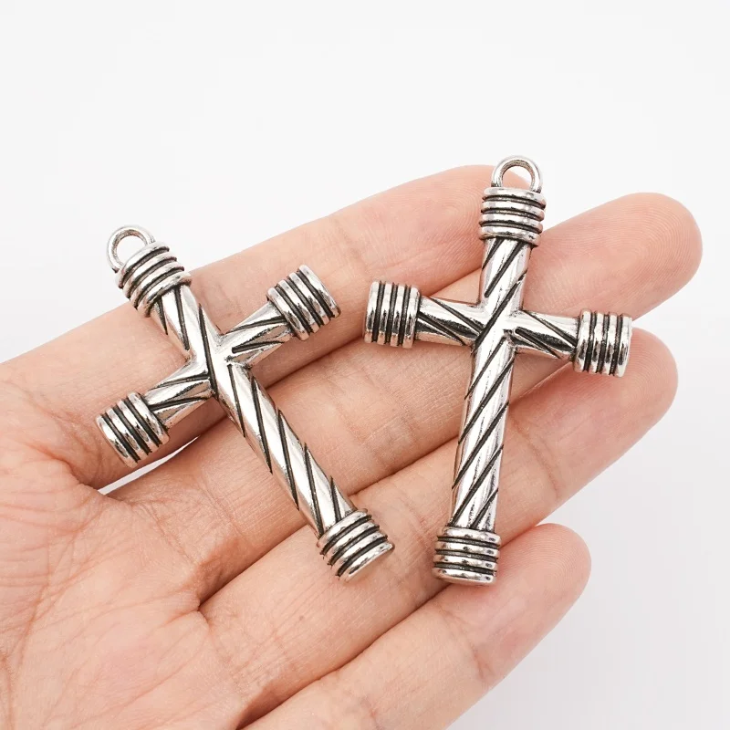 2Pcs Gothic Silver Twisted Rope Wrapped Vintage Metal Cross Pendant Necklace Bracelet Jewelry Making Accessories