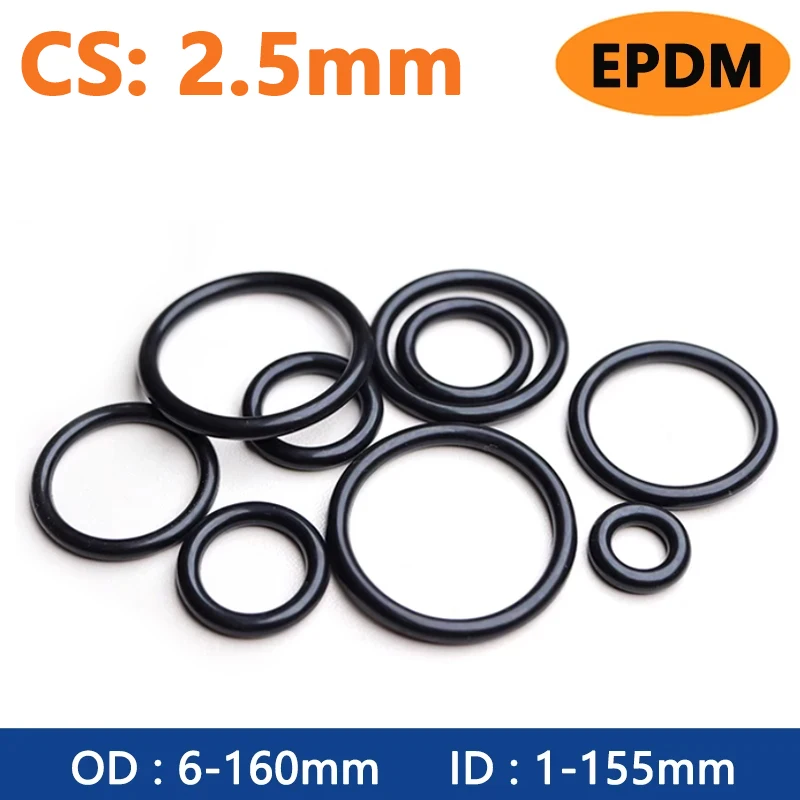 Thickness CS 2.5mm EPDM Rubber O Ring OD 6-160mm Acid Alkali Water and Friction Resistance O-Ring Seal Gasket Black