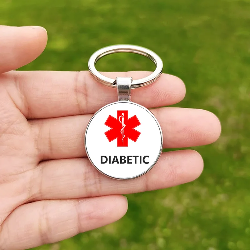 Type 1 to Type 2 Keychain EPILEPSY ALLERGY COPD Medical Alert Glass Cabochon Pendant Key Chain Ring for Doctor Nurse Gift