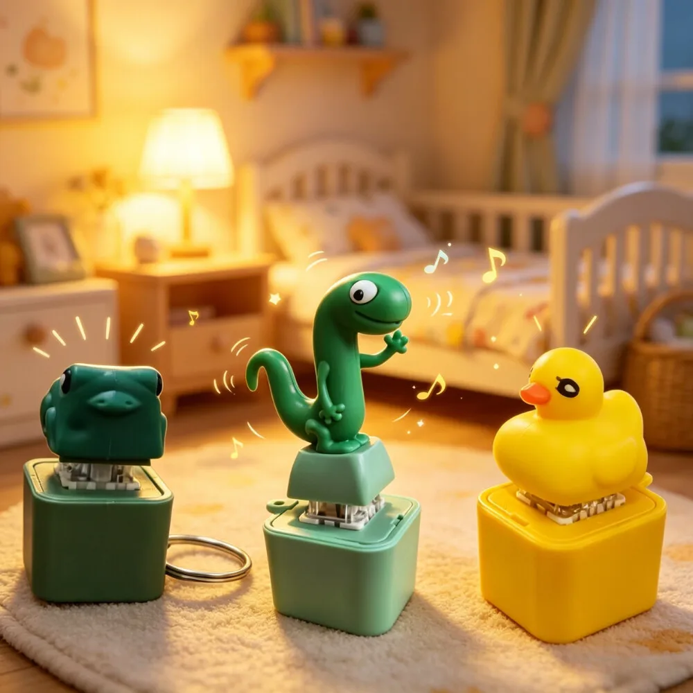 Funny Croaking Frog Duck Keychain Rechargeable Keyboard Fidget Clicker Sound Keyring With LED Light For Stress Relief