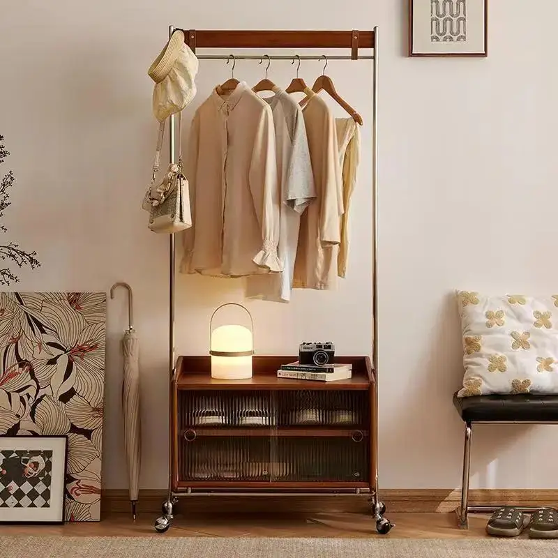 

Wood Detachable Coat Rack Cabinet Multifunctional Living Room Entrance Storage Stainless Steel Coat Rack Cabinet