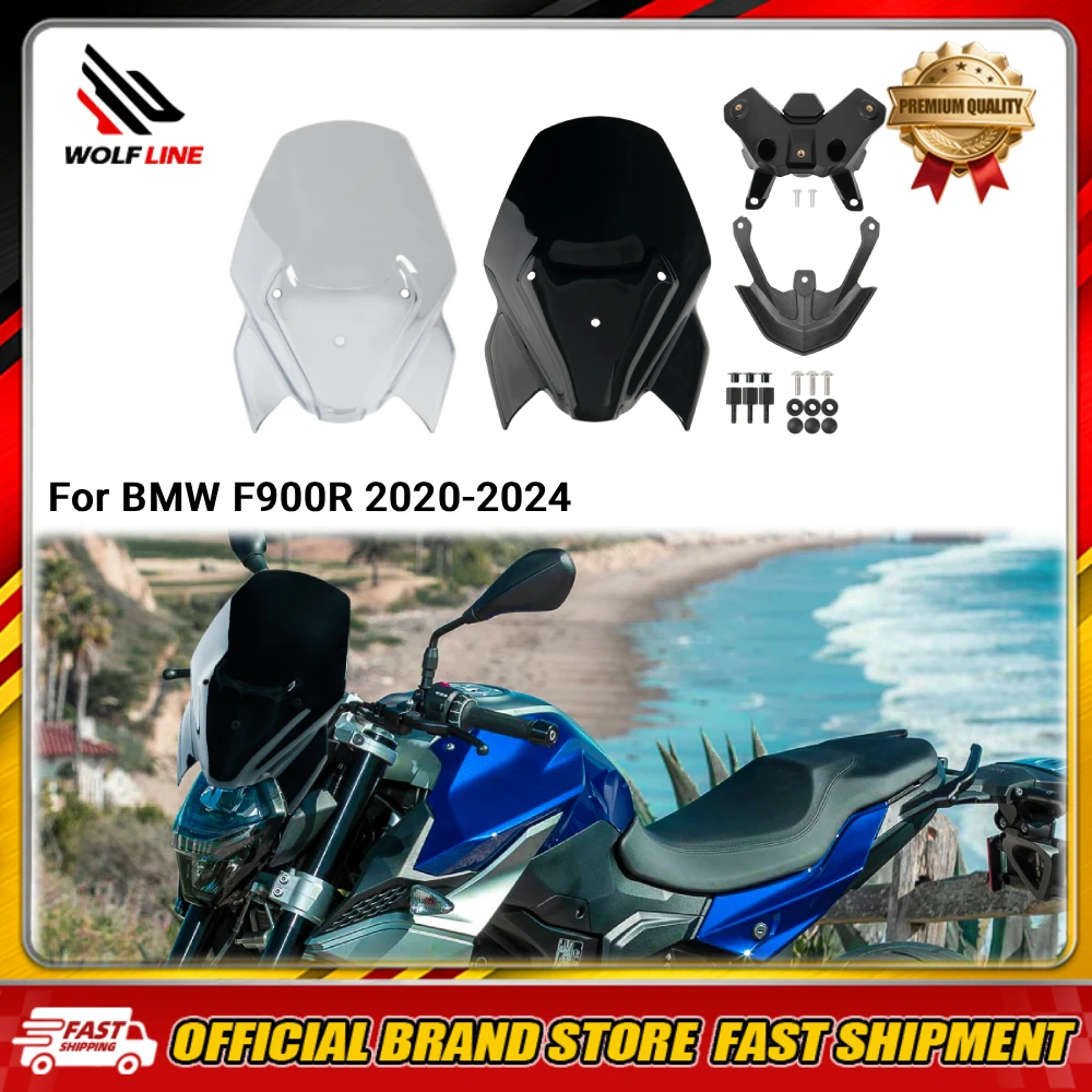 WOLFLINE Windshield Windscreen for BMW F900R 2020-2024 Wind Deflectors Reduce Wind Noise for Daily City Ride Mountain Road Trip
