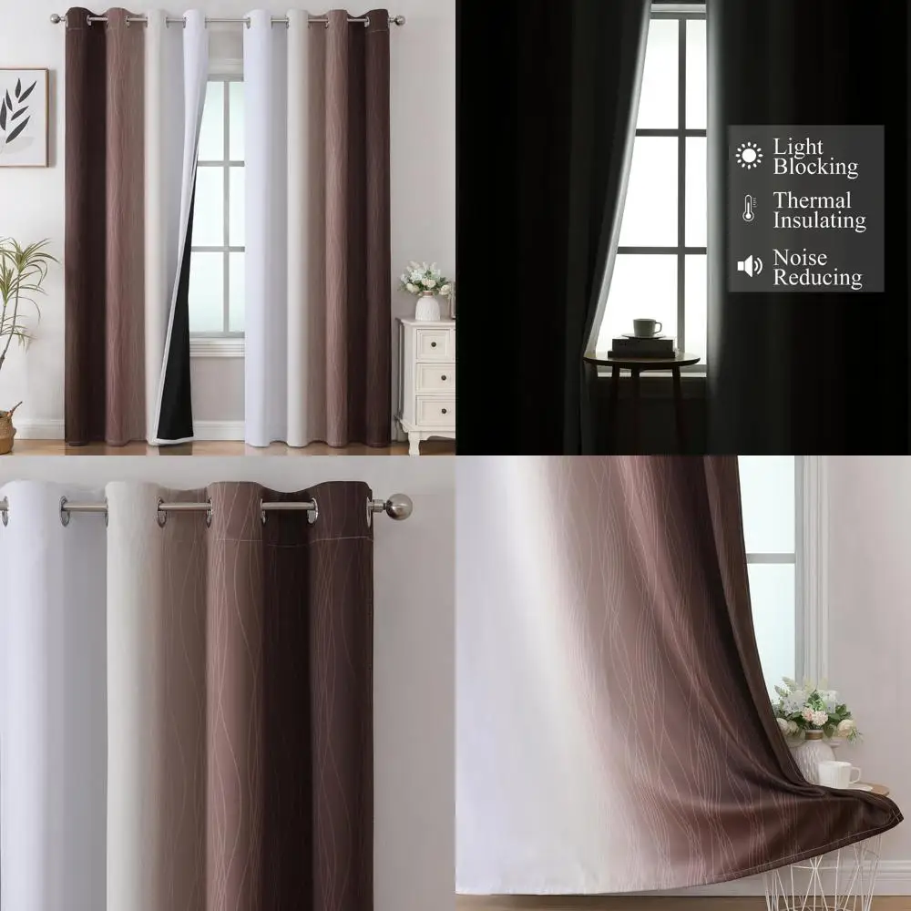 

Estelar Textiler Brown and Greyish White Gradient Blackout Curtains for Bedroom, Thermal Insulated Ombre Blackout Drapes, Full R