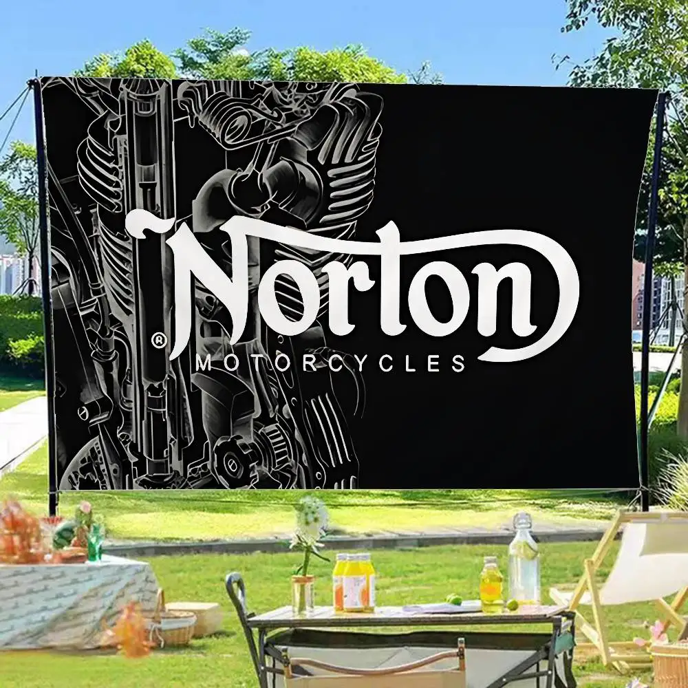 N-NORTONS Motorcycle Cartoon Flag Wall Hanging Banner Decoration Household Home Decor