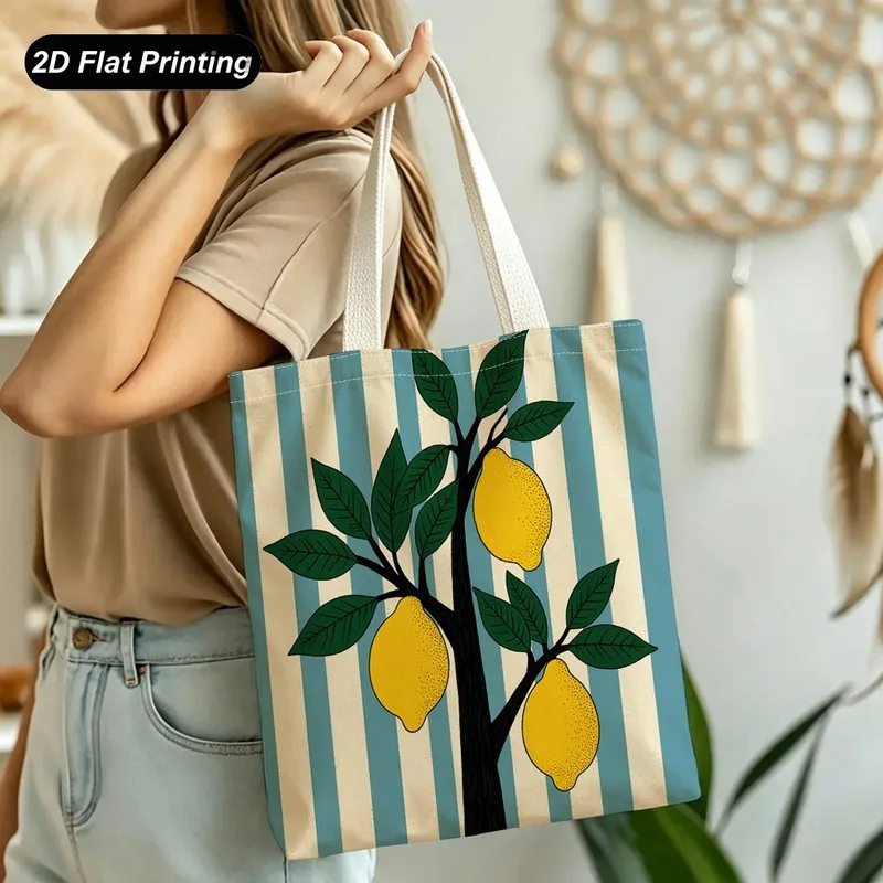 Tote Bag Women's Handbag Lemon Tree Stripe Print Tote Bag Large capacity and lightweight Adapted shopping Daily Commute