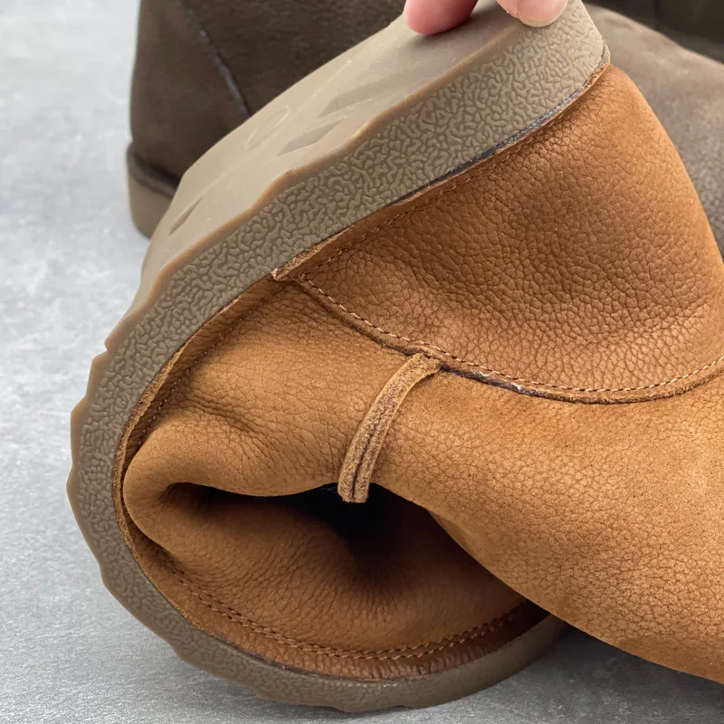 Careaymade-Genuine leather Women\'s shoes,Round Head Pure handmade Cowhide warm Boots comfortable Flat Forest Casual ankle boots