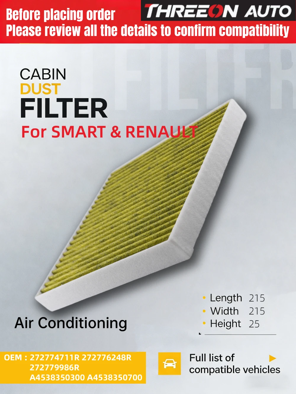 Filtro de cabina de carbón activado WESTGUARD para SMART FORTWO 0,8 1,0 (451,M132) FORFOUR 0,9 1,0 (453,M281) MK9563 CU2132 CUK22021