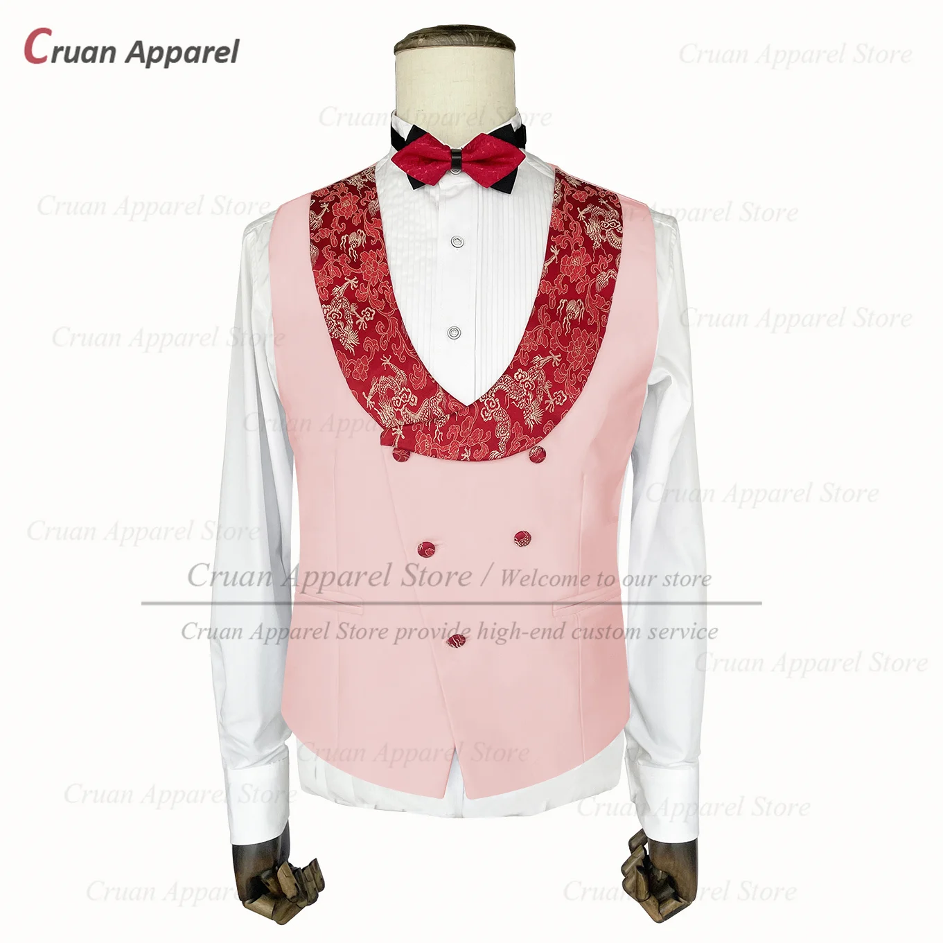 

Fashion Men Pink Vest 1 Piece Formal Party Host Tailor-made Jacquard Lapel Costumes Wedding Banquet Groomsman Slim Fit Waistcoat