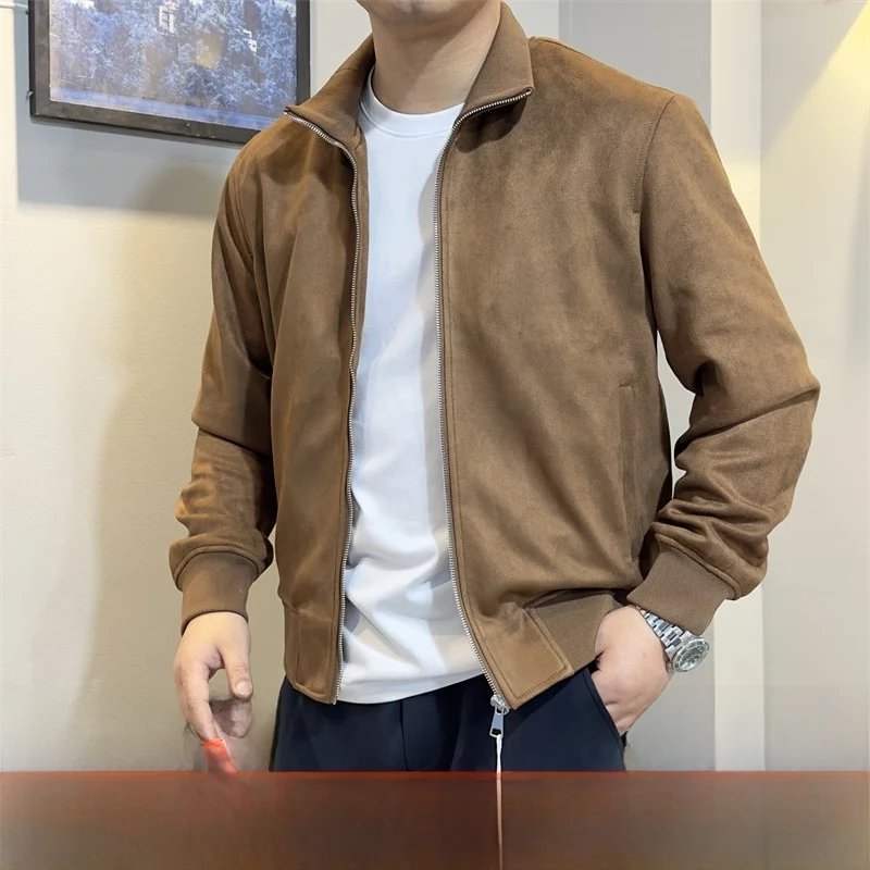 

Ультра-мягкая эластичная замшевая весенняя мужская повседневная верхняя одежда с воротником-стойкой Flight Jaet, модная длинная све-стойка, повседневная одежда