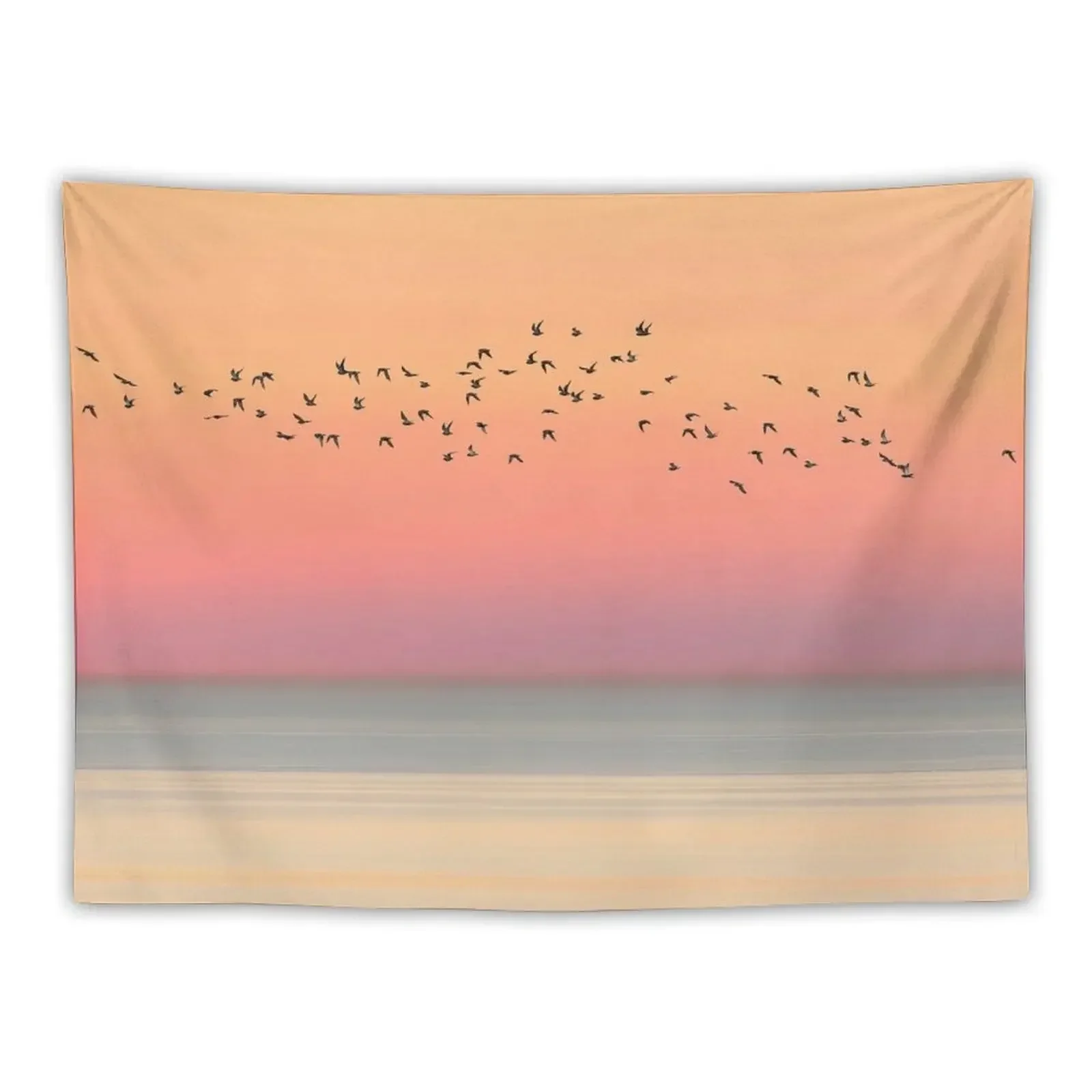 Birds, Sea and Pastel Orange Pink Sky Sunset Tapestry Wall Hangings Decoration Bathroom Decor Mushroom Tapestry