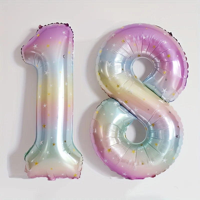 1pc 40inch Pastel Rainbow Number Balloons Star Sky Gradient Digital Balloon Birthday Party Decoration Balloons