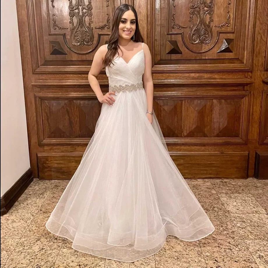 Customized Elegant V Neck Wedding Dresses Spaghetti Straps Ruffled Organza Bridal Dress Formal Wedding Prom Gowns
