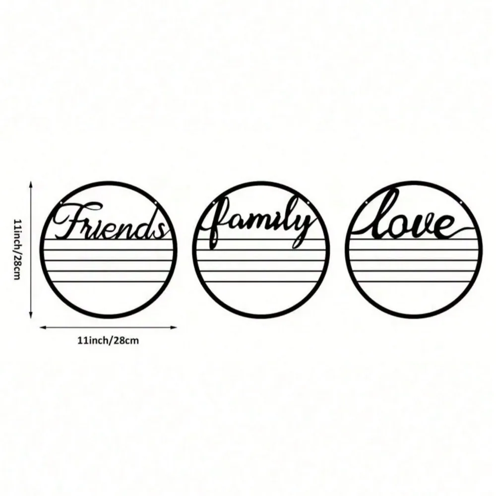 3pcs Friendship/Love/Family Round Metal Wall Art, Durable Wall Decor for Living Room Modern Home Room, Waterproof Rust-Proof